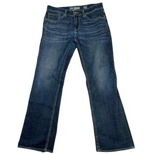 BKE Aiden Mens Bootleg Thick Stitch Stretch Blue Denim Jeans 32S